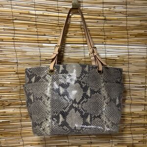 Michael Kors Snake-Print Patent Tote in Gray and Tan